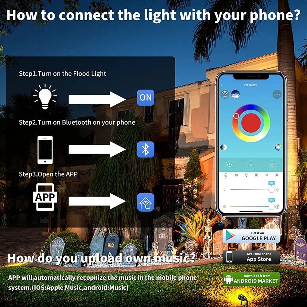 15W RGB Landscape Light Smart Bluetooth Garden Lawn Spotlights Lamp IP67 Waterproof Outdoor Patio Path Holiday Decor Lighting