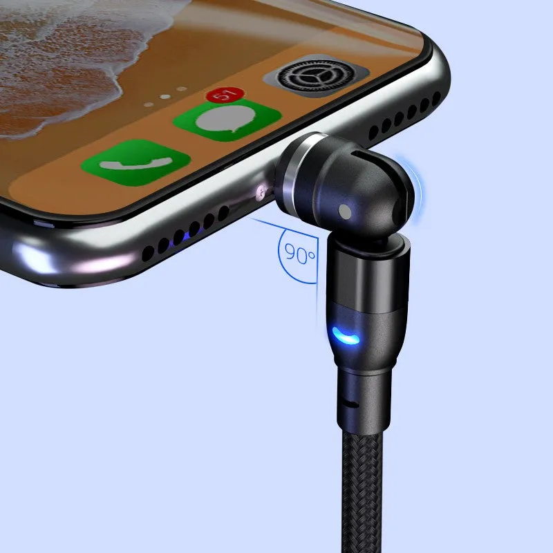 (1m) 3in1 Magnetic 540 Degree Rotatable USB A to USB C / Micro USB / Lightning Charging Cable Nylon Braided Data Cable - Black