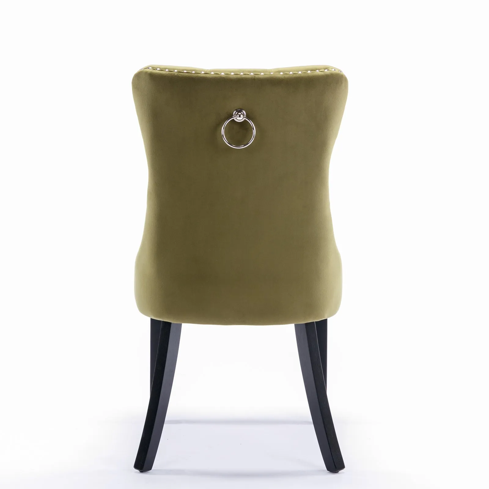 2-Pack Olive-Green Velvet Dining Chairs with Wood Legs & Nailhead Trim