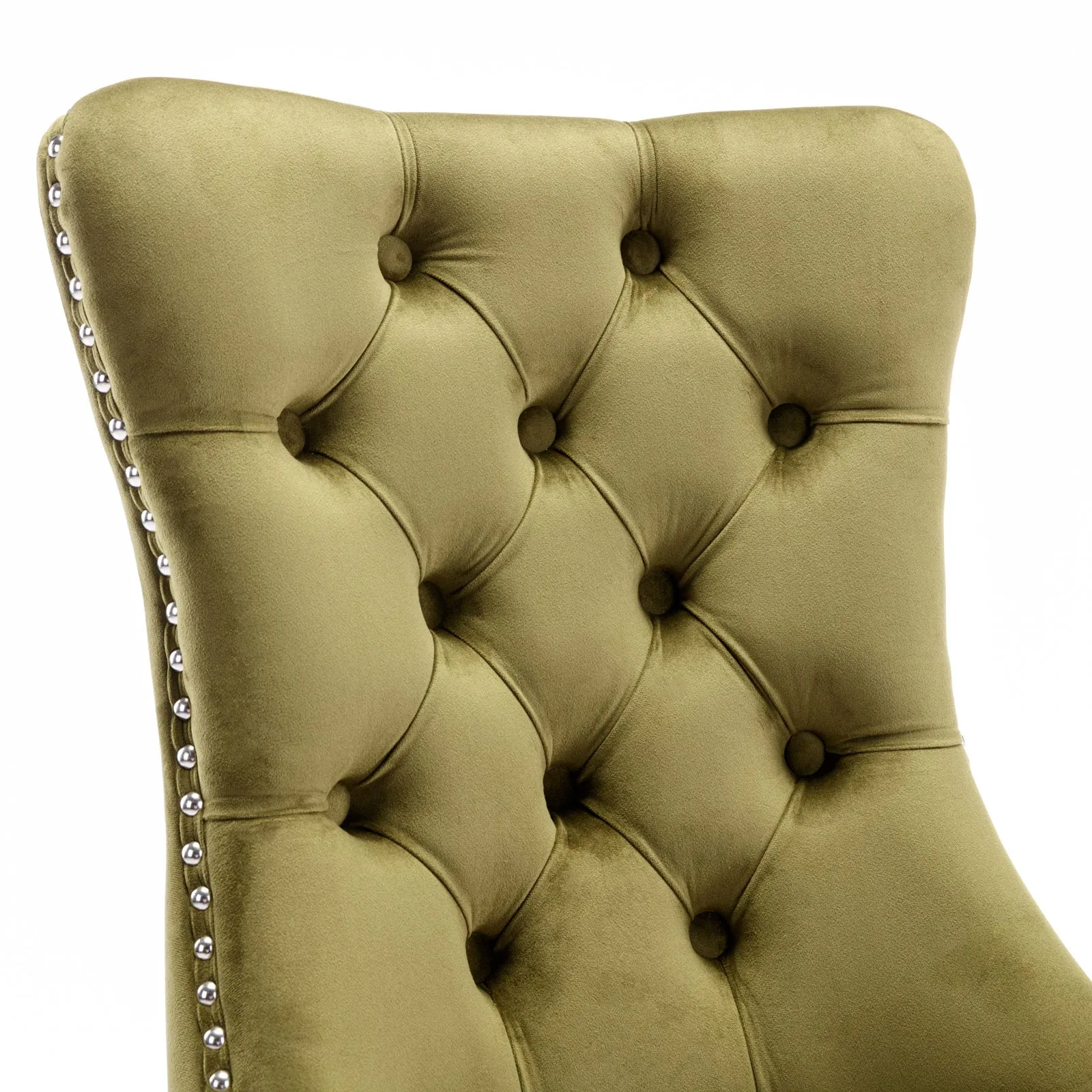 2-Pack Olive-Green Velvet Dining Chairs with Wood Legs & Nailhead Trim