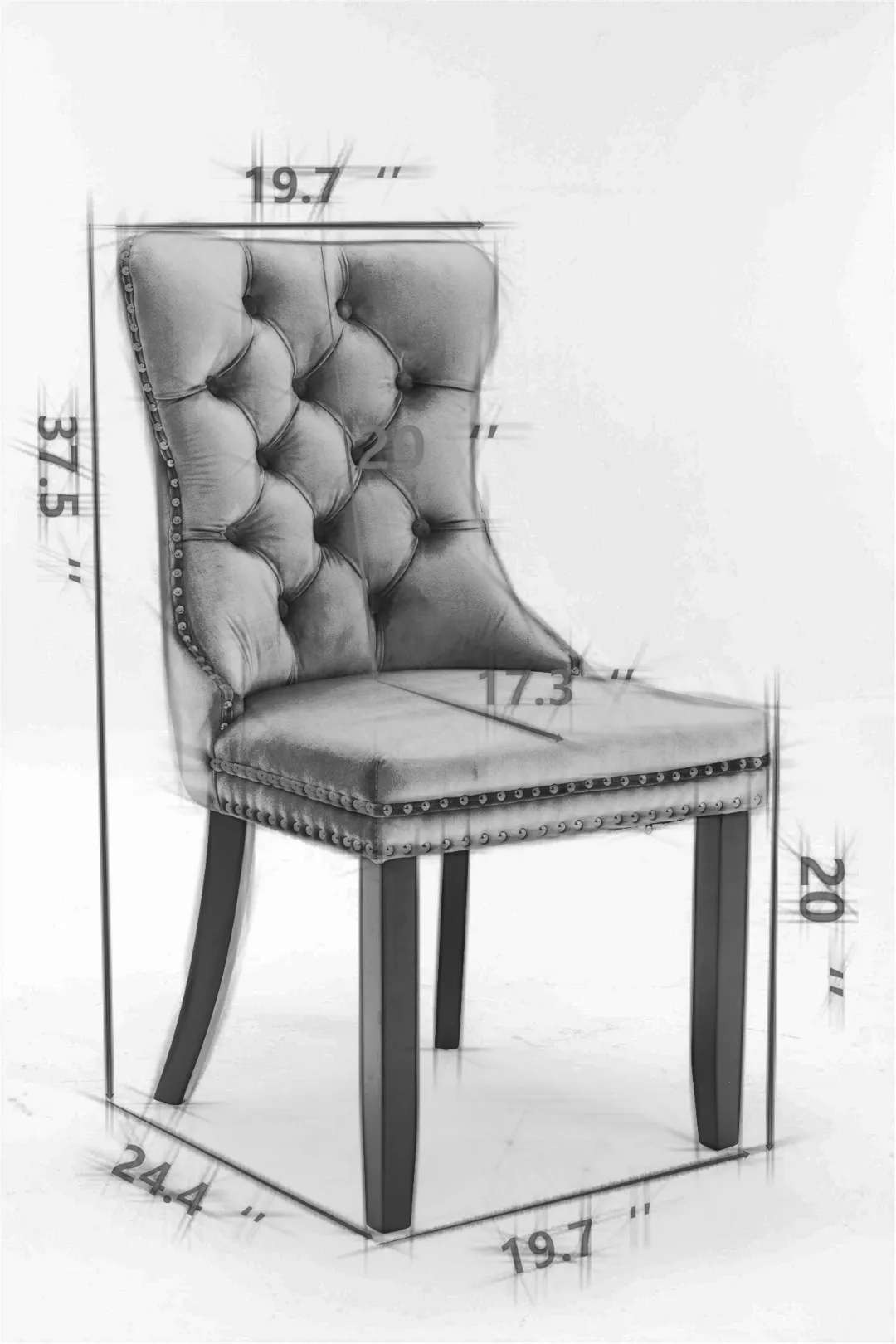 2-Pack Olive-Green Velvet Dining Chairs with Wood Legs & Nailhead Trim