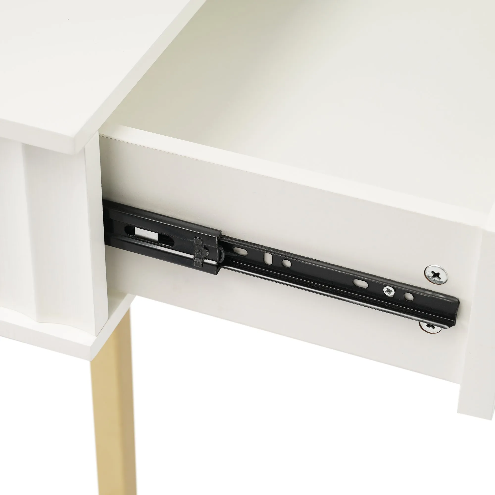 58"Mid-Century Modern Curved Desk,Wooden Home Office Desk with Waveform Fluted Panel Design,Executive Desk with 3 Drawers and Metal Leg,Writing Desk,Workstation for Office, Living Room,White&Gold