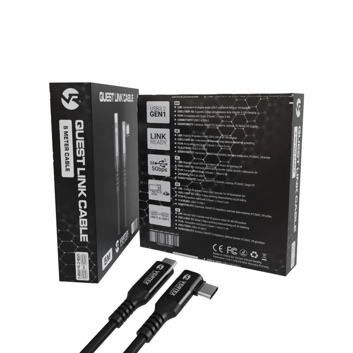 5m cable from VortexVR USB-C to Meta Quest Link | to Quest 3S Quest 3 Quest 2