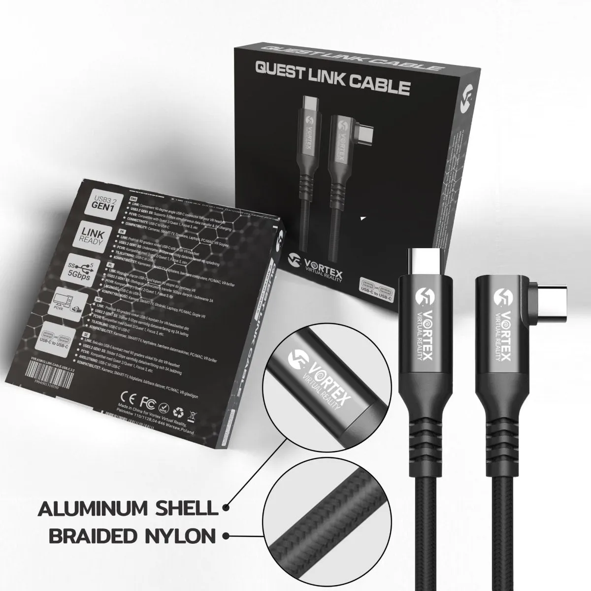 5m cable from VortexVR USB-C to Meta Quest Link | to Quest 3S Quest 3 Quest 2