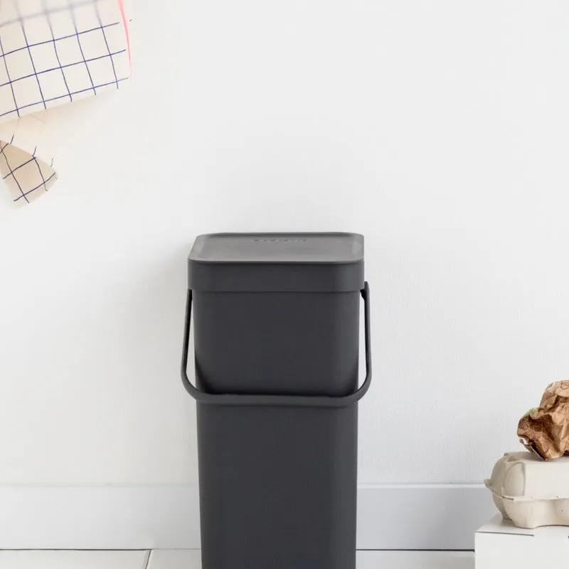 Brabantia Sort & Go Grey Plastic Waste Bin | 10 x 8 x 14 inches |  12 Liter