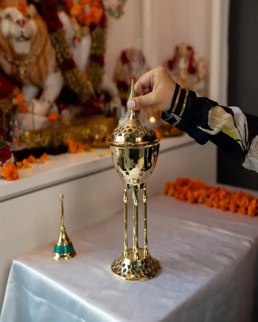 Brass Incense Burner | 4 x 4 x 13 inches