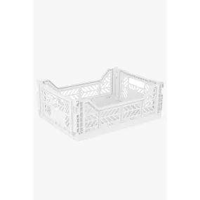Foldable Storage Bins, Plastic Crate for Storage, Collapsible Crate, Utility Stackable Box Medium White