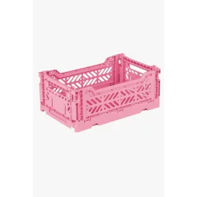 Foldable Storage Bins, Plastic Crate for Storage, Collapsible Crate, Utility Stackable Box Small Baby Pink