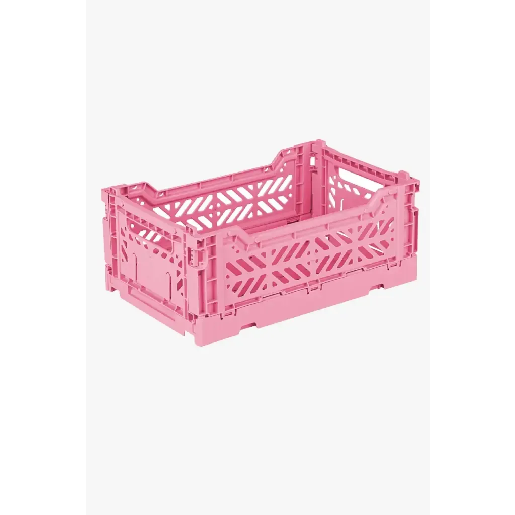 Foldable Storage Bins, Plastic Crate for Storage, Collapsible Crate, Utility Stackable Box Small Baby Pink