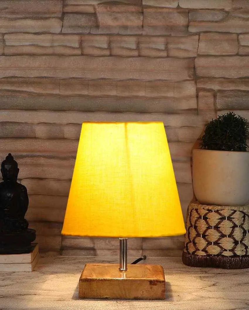 Graceful Cotton Square Natural Wood Table Lamp | 6 x 8 inches