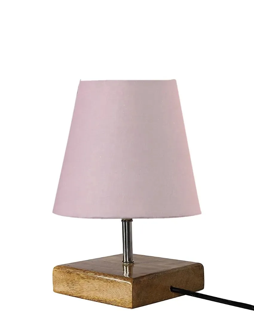 Graceful Cotton Square Natural Wood Table Lamp | 6 x 8 inches