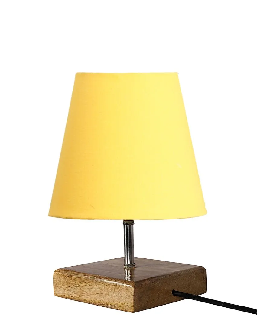 Graceful Cotton Square Natural Wood Table Lamp | 6 x 8 inches