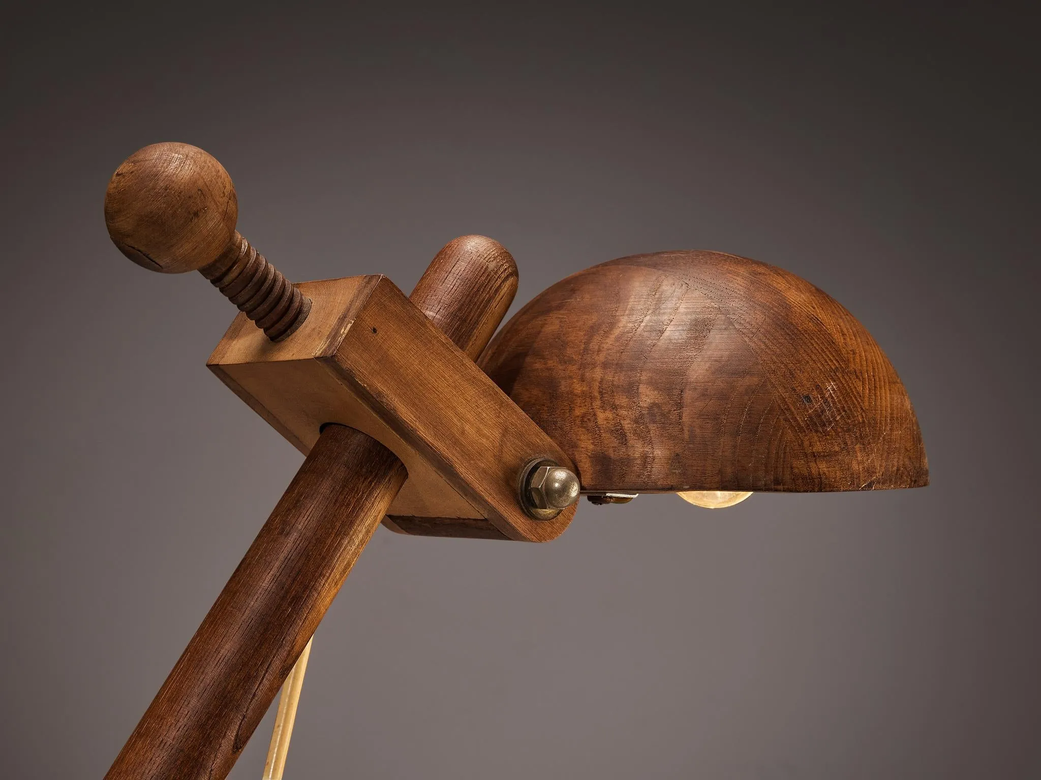 Paolo Pallucco Playful Table Clamp Lamp in Solid Chestnut