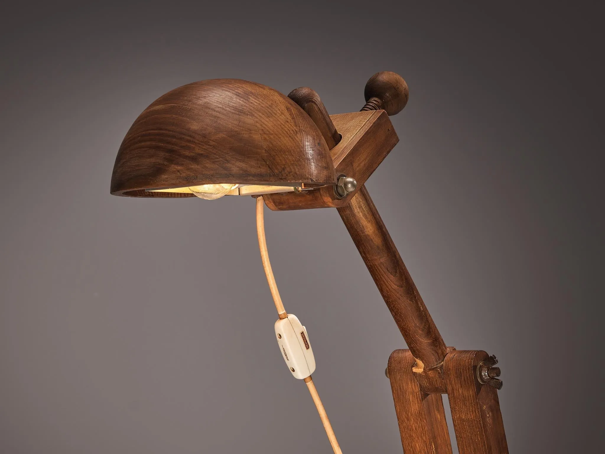 Paolo Pallucco Playful Table Clamp Lamp in Solid Chestnut